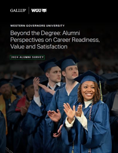 Cover image for the 2024 alumni survey, featuring smiling graduates in caps and gowns.