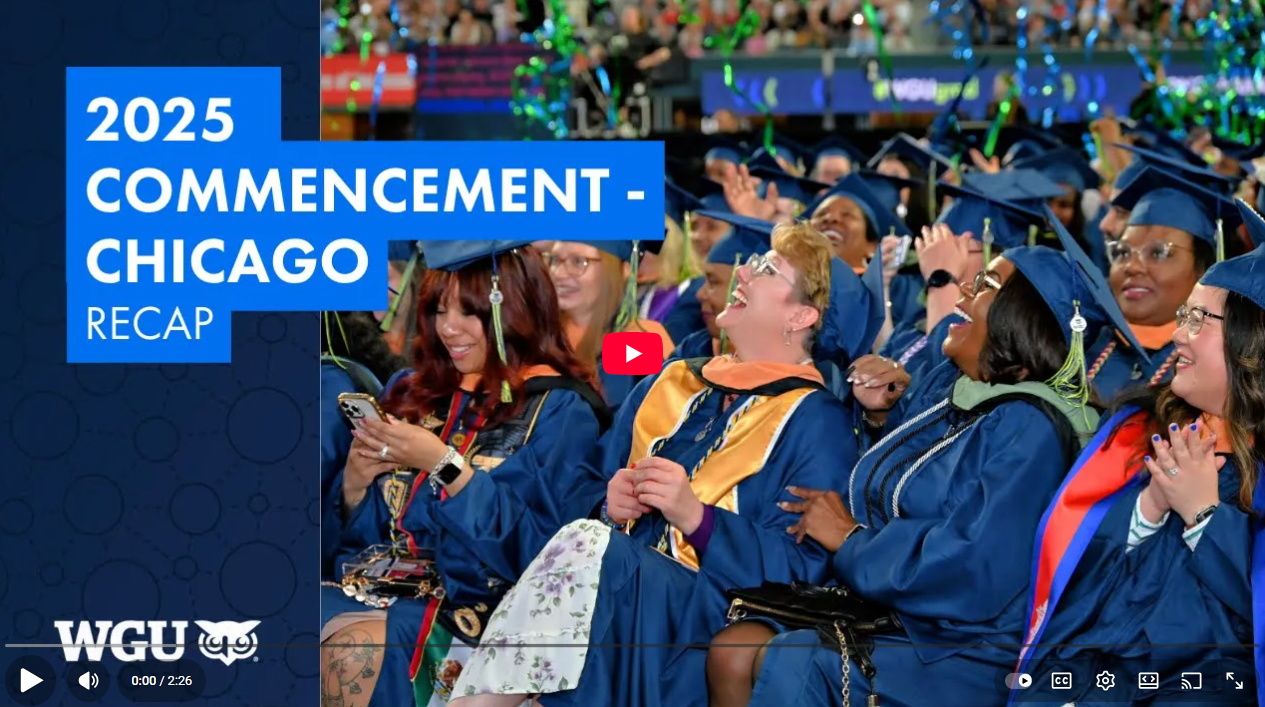 Graduates in caps and gowns celebrating at the 2025 Chicago Commencement, with confetti falling, as a video thumbnail.