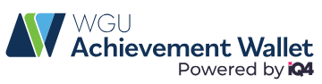 WGU Achievement Wallet logo, powered by iQ4.