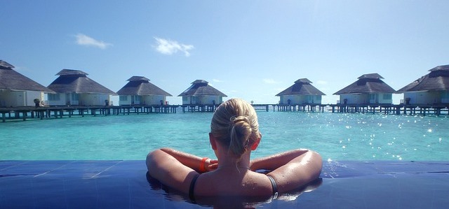 Woman in a resort pool