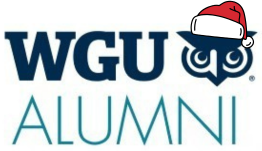 WGU Alumni logo featuring an owl wearing a Santa hat.
